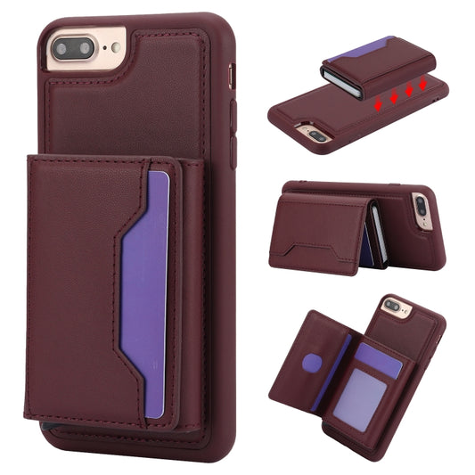 For iPhone 7 Plus / 8 Plus RFID Anti-theft Detachable Card Bag Leather Phone Case(Wine Red) - More iPhone Cases by buy2fix | Online Shopping UK | buy2fix