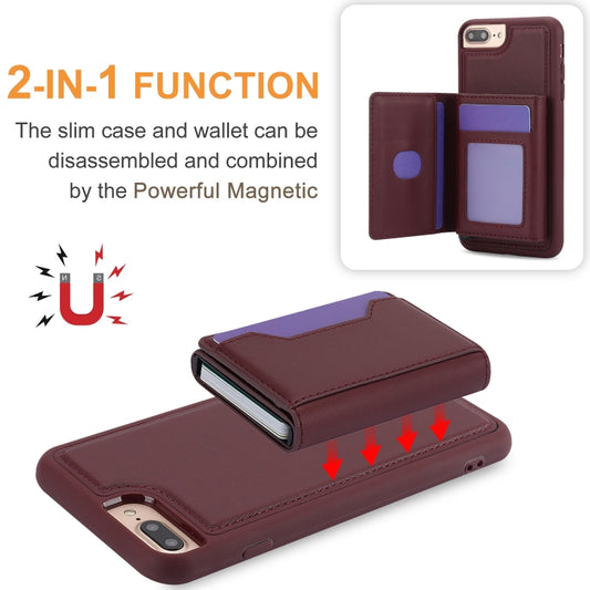 For iPhone 7 Plus / 8 Plus RFID Anti-theft Detachable Card Bag Leather Phone Case(Wine Red) - More iPhone Cases by buy2fix | Online Shopping UK | buy2fix