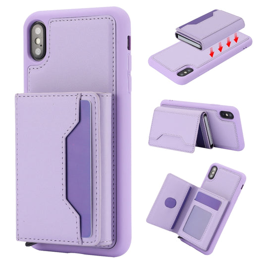 For iPhone XS Max RFID Anti-theft Detachable Card Bag Leather Phone Case(Purple) - More iPhone Cases by buy2fix | Online Shopping UK | buy2fix