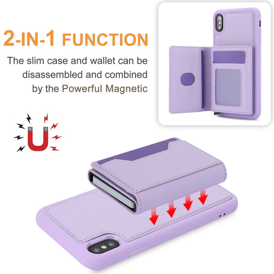 For iPhone XS Max RFID Anti-theft Detachable Card Bag Leather Phone Case(Purple) - More iPhone Cases by buy2fix | Online Shopping UK | buy2fix