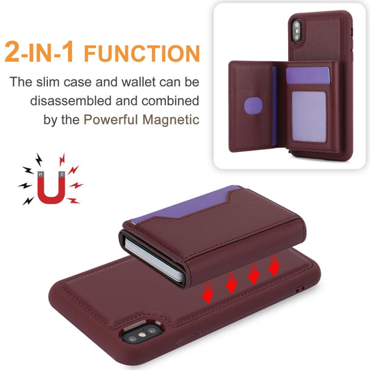 For iPhone XS Max RFID Anti-theft Detachable Card Bag Leather Phone Case(Wine Red) - More iPhone Cases by buy2fix | Online Shopping UK | buy2fix