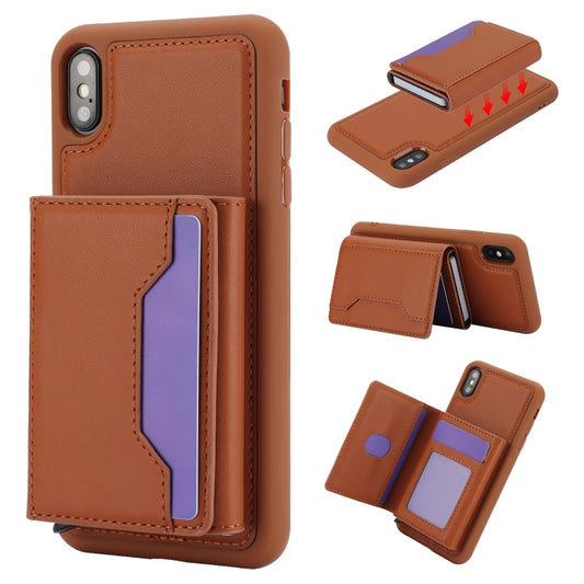 For iPhone XS Max RFID Anti-theft Detachable Card Bag Leather Phone Case(Brown) - More iPhone Cases by buy2fix | Online Shopping UK | buy2fix