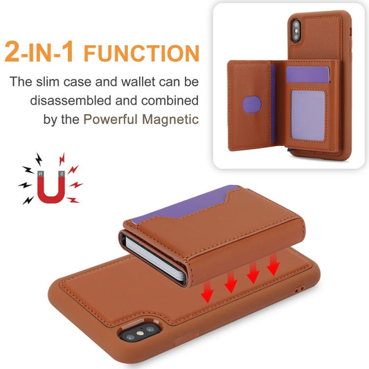 For iPhone XS Max RFID Anti-theft Detachable Card Bag Leather Phone Case(Brown) - More iPhone Cases by buy2fix | Online Shopping UK | buy2fix