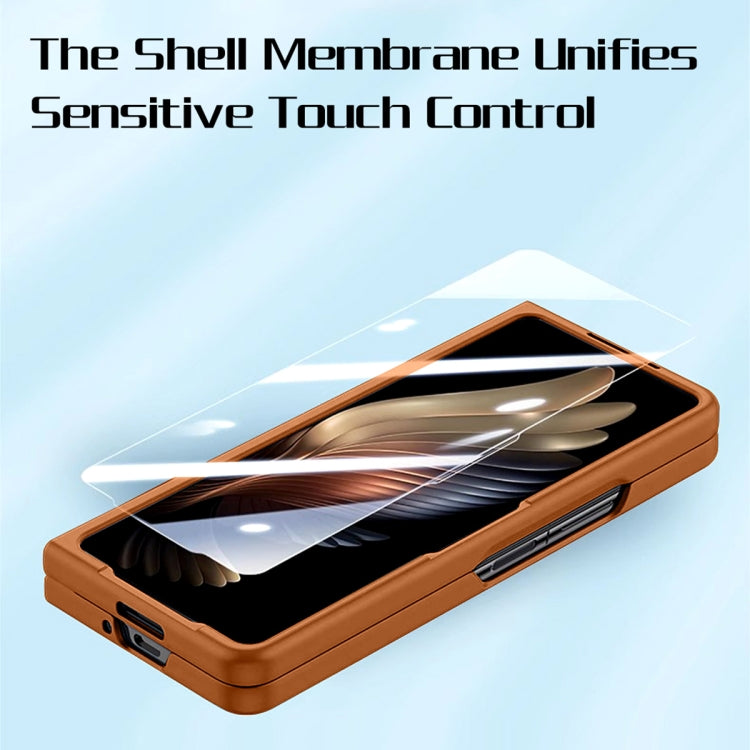 For Samsung Galaxy Z Fold5 HBC-212 Integrated Plain Leather Folding Phone Case(Brown) - Galaxy Z Fold5 Cases by buy2fix | Online Shopping UK | buy2fix