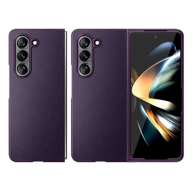 For Samsung Galaxy Z Fold5 HBC-212 Integrated Plain Leather Folding Phone Case(Purple) - Galaxy Z Fold5 Cases by buy2fix | Online Shopping UK | buy2fix