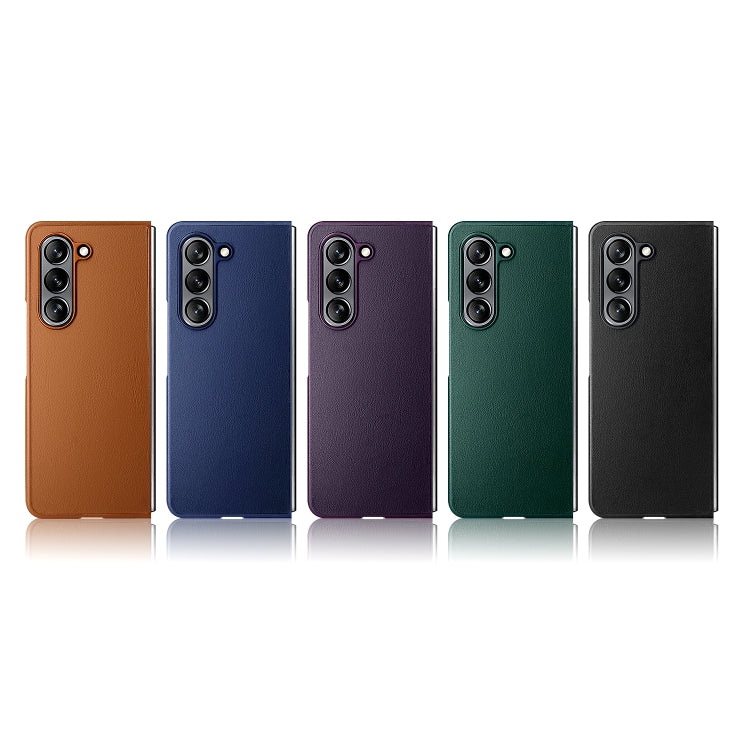 For Samsung Galaxy Z Fold5 HBC-212 Integrated Plain Leather Folding Phone Case(Blue) - Galaxy Z Fold5 Cases by buy2fix | Online Shopping UK | buy2fix