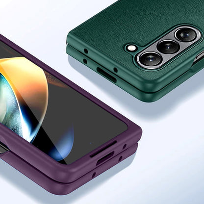 For Samsung Galaxy Z Fold5 HBC-212 Integrated Plain Leather Folding Phone Case(Blue) - Galaxy Z Fold5 Cases by buy2fix | Online Shopping UK | buy2fix