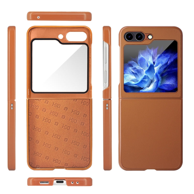 For Samsung Galaxy Z Flip5 HBC-212 Integrated Plain Leather Folding Phone Case(Purple) - Galaxy Z Flip5 Cases by buy2fix | Online Shopping UK | buy2fix