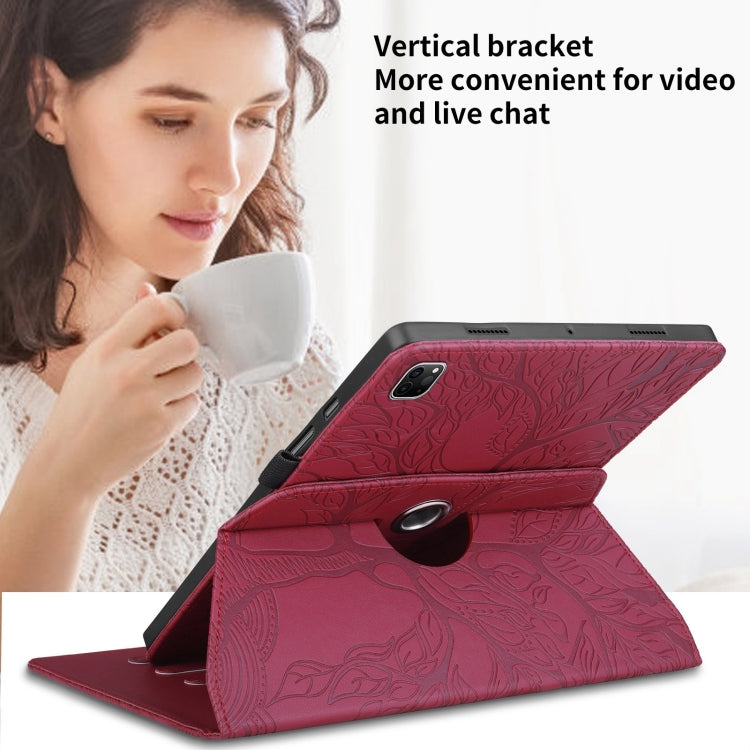 For iPad Pro 12.9 2022 / 2021 / 2020 Tree Life Embossed Rotation Leather Smart Tablet Case(Red) - iPad Pro 12.9 (2022/2021) Cases by buy2fix | Online Shopping UK | buy2fix