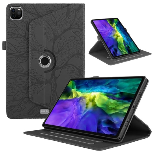 For iPad Pro 12.9 2022 / 2021 / 2020 Tree Life Embossed Rotation Leather Smart Tablet Case(Black) - iPad Pro 12.9 (2022/2021) Cases by buy2fix | Online Shopping UK | buy2fix