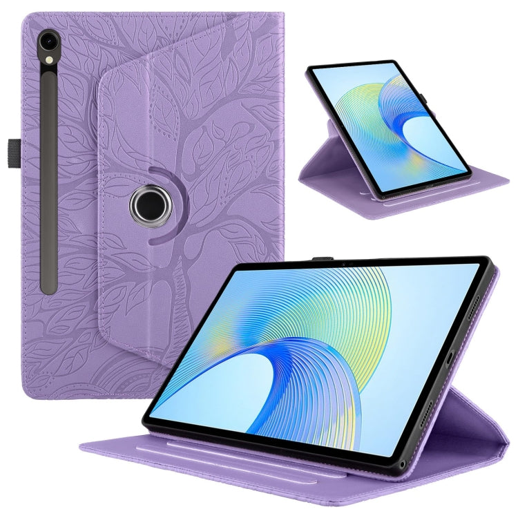 For Samsung Galaxy Tab S9 FE / S9 X510 Tree Life Embossed Rotation Leather Smart Tablet Case(Purple) by buy2fix