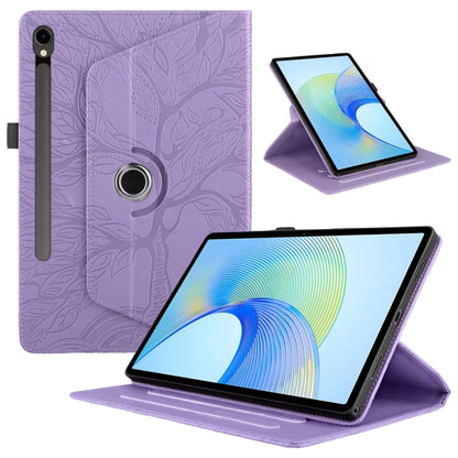 For Samsung Galaxy Tab S9 FE / S9 X510 Tree Life Embossed Rotation Leather Smart Tablet Case(Purple) by buy2fix