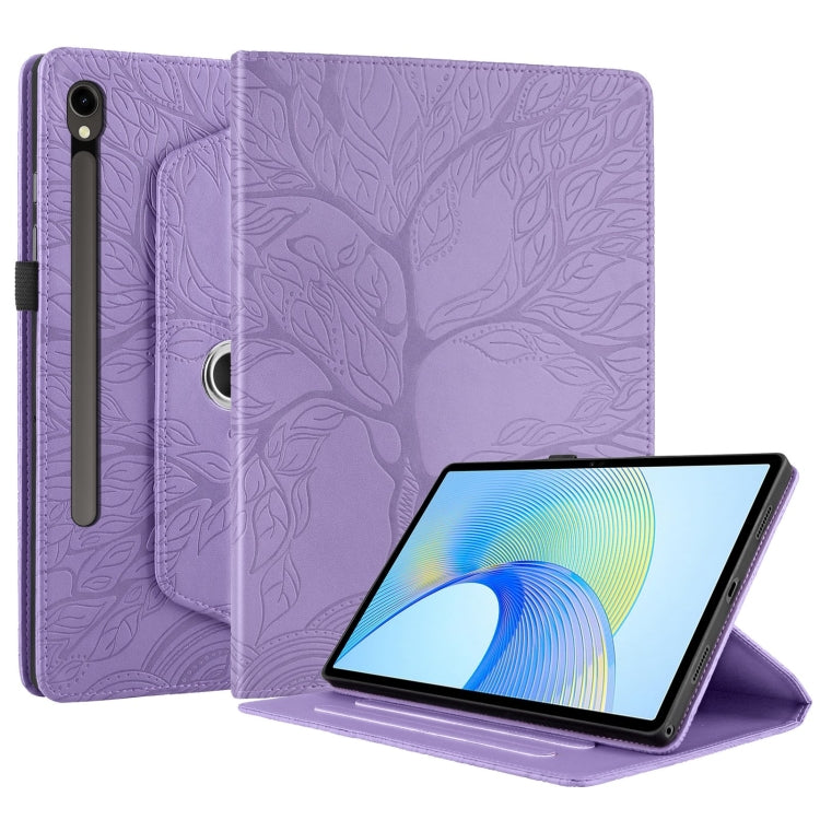 For Samsung Galaxy Tab S9 FE / S9 X510 Tree Life Embossed Rotation Leather Smart Tablet Case(Purple) by buy2fix