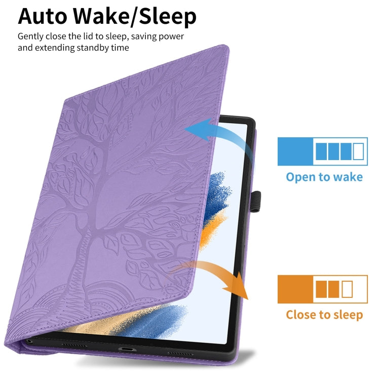 For Samsung Galaxy Tab S9 FE / S9 X510 Tree Life Embossed Rotation Leather Smart Tablet Case(Purple) by buy2fix