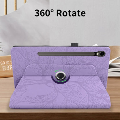 For Samsung Galaxy Tab S9 FE / S9 X510 Tree Life Embossed Rotation Leather Smart Tablet Case(Purple) by buy2fix