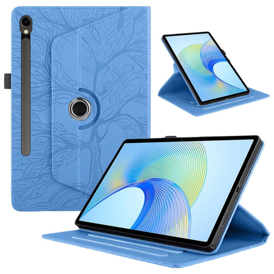 For Samsung Galaxy Tab S9 FE / S9 X510 Tree Life Embossed Rotation Leather Smart Tablet Case(Blue) by buy2fix