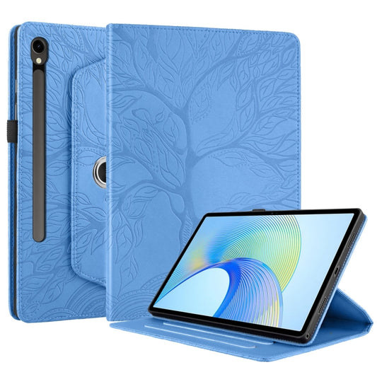 For Samsung Galaxy Tab S9 FE / S9 X510 Tree Life Embossed Rotation Leather Smart Tablet Case(Blue) by buy2fix