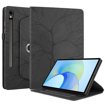 For Samsung Galaxy Tab S9 FE / S9 X510 Tree Life Embossed Rotation Leather Smart Tablet Case(Black) by buy2fix