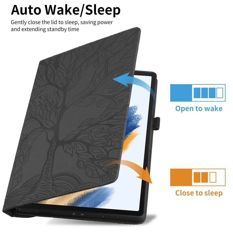 For Samsung Galaxy Tab S9 FE / S9 X510 Tree Life Embossed Rotation Leather Smart Tablet Case(Black) by buy2fix