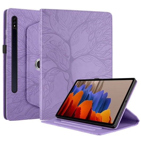 For Samsung Galaxy Tab S10 / S8 / S7 Tree Life Embossed Rotation Leather Tablet Case(Purple) - Tab S10 Cases by buy2fix | Online Shopping UK | buy2fix