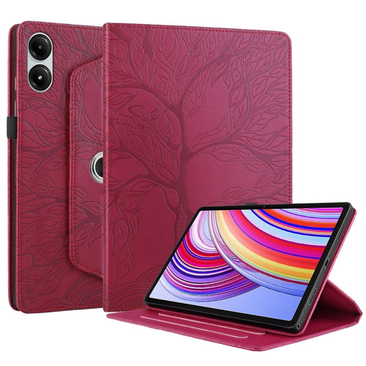 For Xiaomi Redmi Pad Pro 12.1 Tree Life Embossed Rotation Leather Tablet Case(Red) by buy2fix