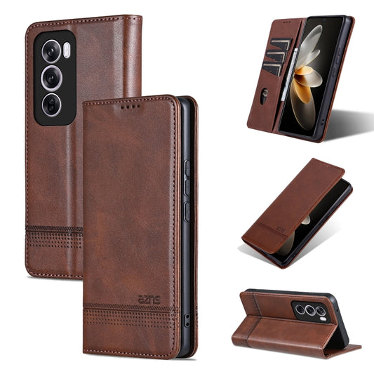 For OPPO Reno12 Pro Global AZNS Magnetic Calf Texture Flip Leather Phone Case(Dark Brown) - OPPO Cases by AZNS | Online Shopping UK | buy2fix