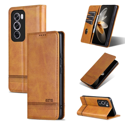 For OPPO Reno12 Pro Global AZNS Magnetic Calf Texture Flip Leather Phone Case(Light Brown) - OPPO Cases by AZNS | Online Shopping UK | buy2fix