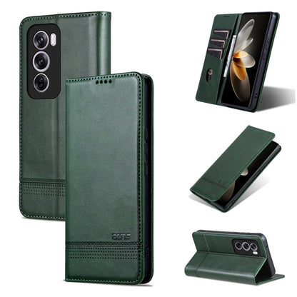 For OPPO Reno12 Pro Global AZNS Magnetic Calf Texture Flip Leather Phone Case(Dark Green) - OPPO Cases by AZNS | Online Shopping UK | buy2fix
