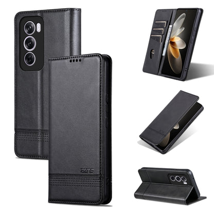 For OPPO Reno12 Pro Global AZNS Magnetic Calf Texture Flip Leather Phone Case(Black) - OPPO Cases by AZNS | Online Shopping UK | buy2fix