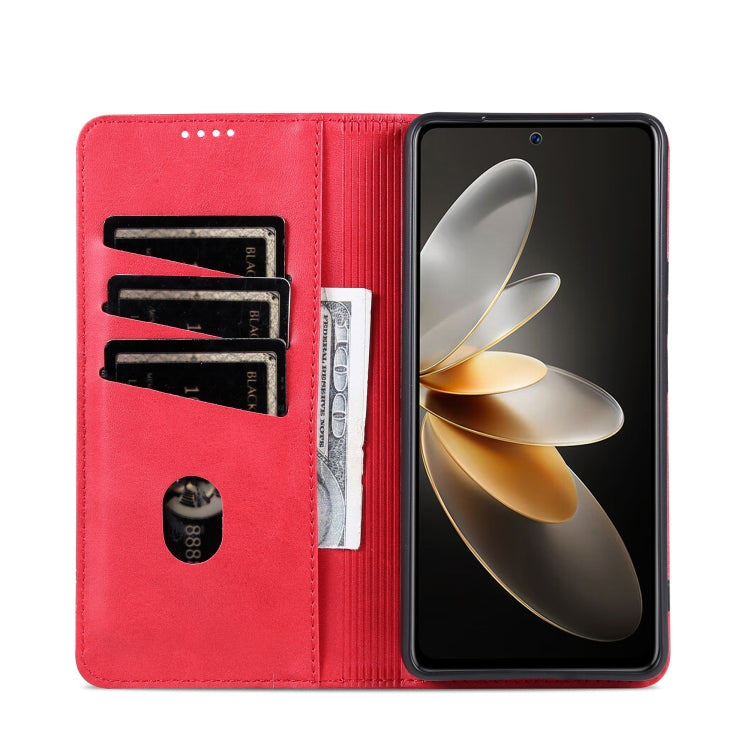 For OPPO Reno12 Pro Global AZNS Magnetic Calf Texture Flip Leather Phone Case(Red) - OPPO Cases by AZNS | Online Shopping UK | buy2fix