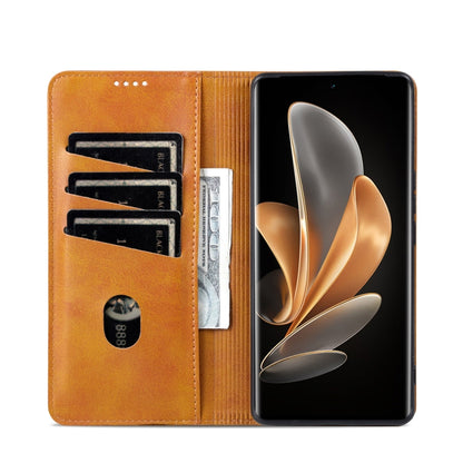 For OPPO Reno12 F 4G AZNS Magnetic Calf Texture Flip Leather Phone Case(Light Brown) - OPPO Cases by AZNS | Online Shopping UK | buy2fix