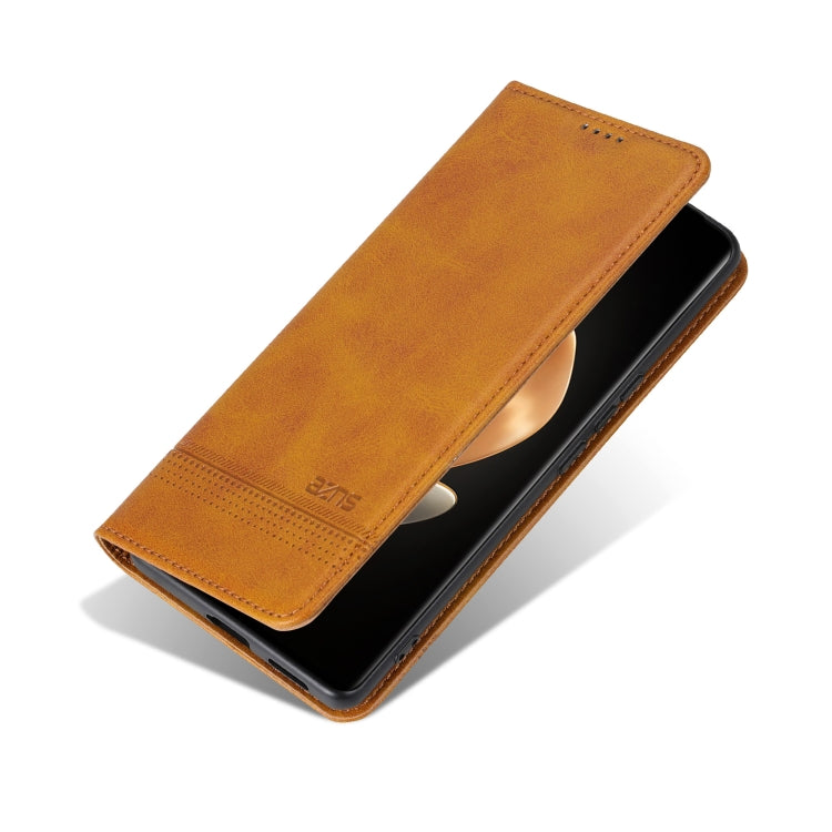 For OPPO Reno12 F 4G AZNS Magnetic Calf Texture Flip Leather Phone Case(Light Brown) - OPPO Cases by AZNS | Online Shopping UK | buy2fix