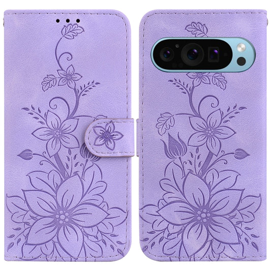 For Google Pixel 9 Pro Lily Embossed Leather Phone Case(Purple) by buy2fix