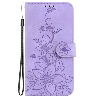 For Google Pixel 9 Pro Lily Embossed Leather Phone Case(Purple) by buy2fix