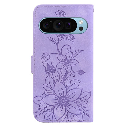 For Google Pixel 9 Pro Lily Embossed Leather Phone Case(Purple) by buy2fix