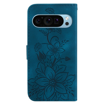 For Google Pixel 9 Pro Lily Embossed Leather Phone Case(Dark Blue) by buy2fix