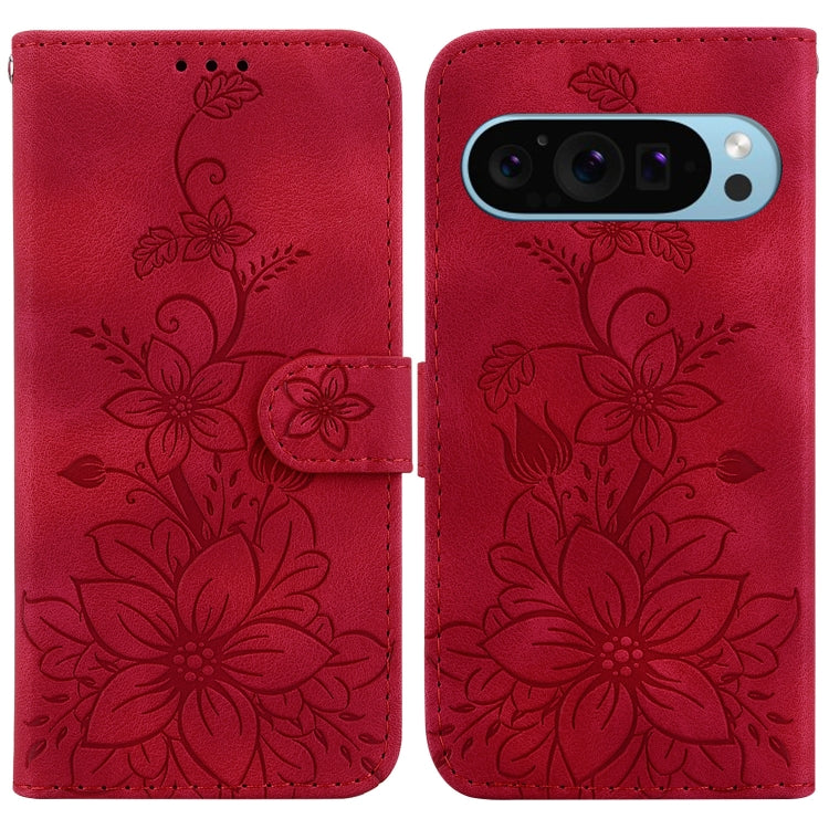 For Google Pixel 9 Pro Lily Embossed Leather Phone Case(Red) by buy2fix