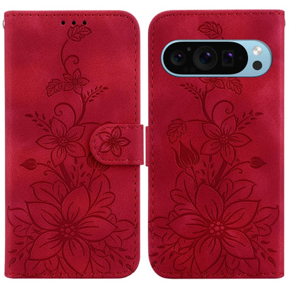 For Google Pixel 9 Pro Lily Embossed Leather Phone Case(Red) by buy2fix