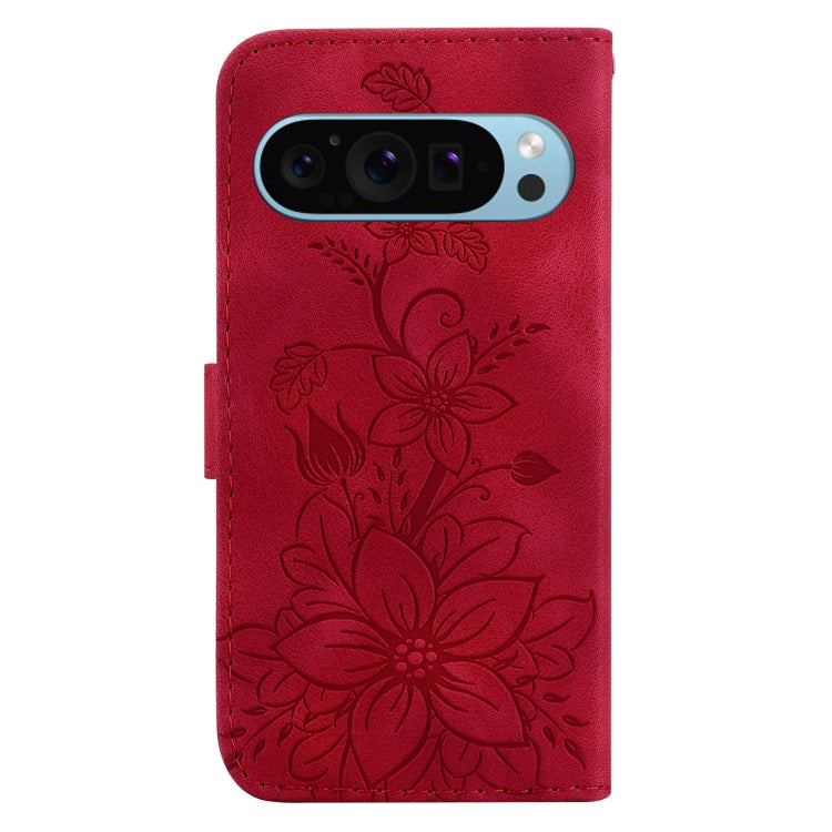For Google Pixel 9 Pro Lily Embossed Leather Phone Case(Red) by buy2fix