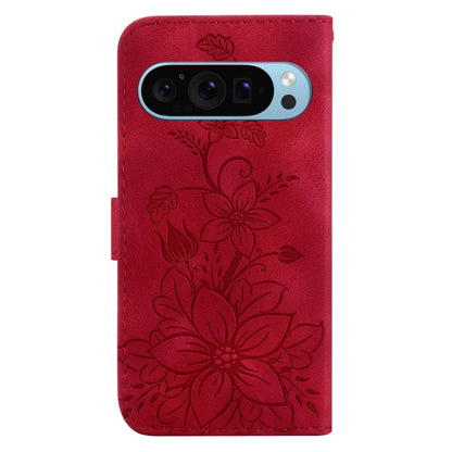 For Google Pixel 9 Pro Lily Embossed Leather Phone Case(Red) by buy2fix