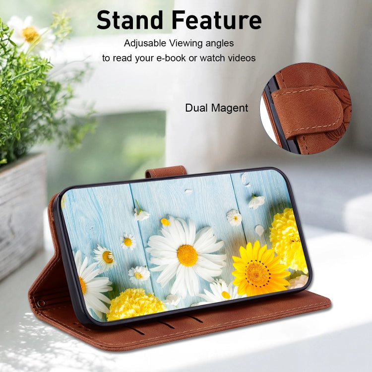 For Google Pixel 9 Lily Embossed Leather Phone Case(Brown) by buy2fix