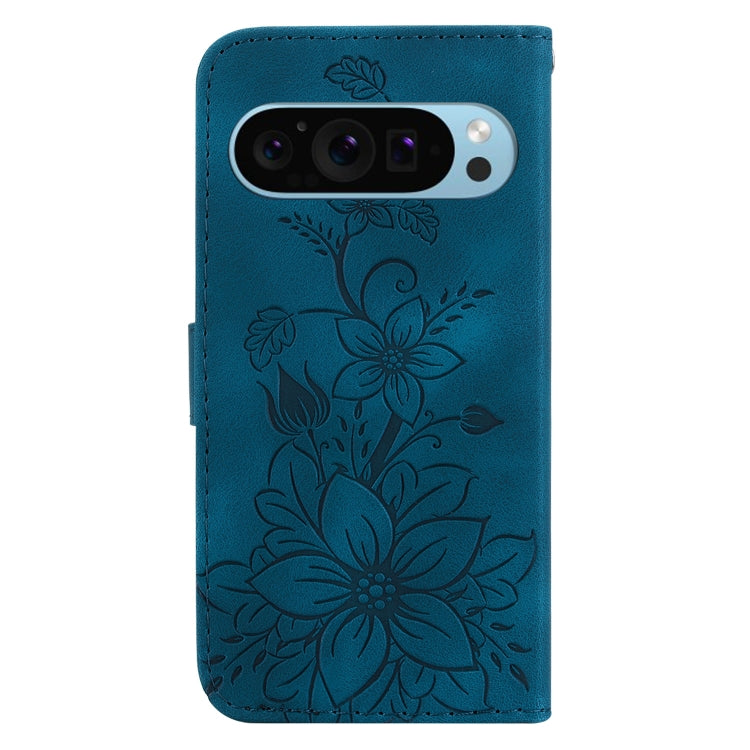 For Google Pixel 9 Lily Embossed Leather Phone Case(Dark Blue) by buy2fix