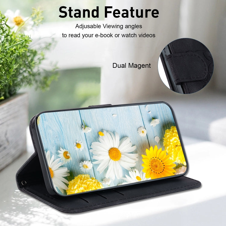 For Google Pixel 9 Lily Embossed Leather Phone Case(Black) by buy2fix