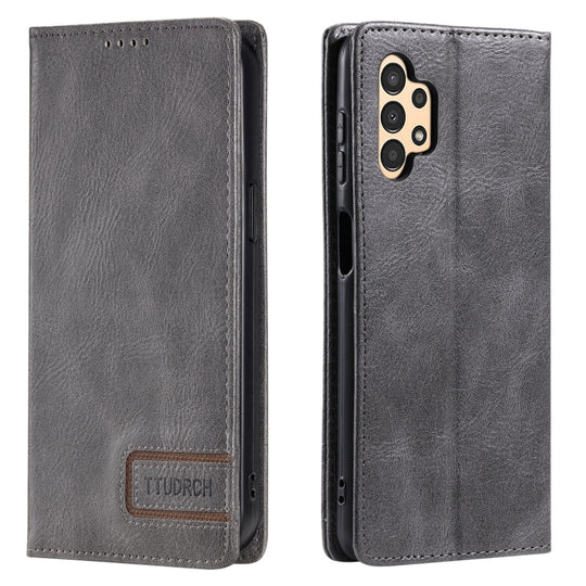 For Samsung Galaxy A13 4G TTUDRCH RFID Retro Texture Magnetic Leather Phone Case(Grey)