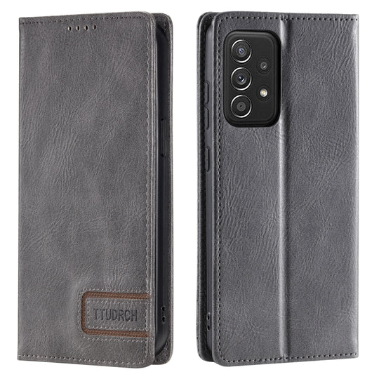 For Samsung Galaxy A52 5G / 4G TTUDRCH RFID Retro Texture Magnetic Leather Phone Case(Grey)