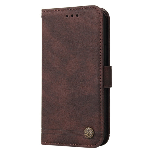 For OnePlus 13 Skin Feel Life Tree Metal Button Leather Phone Case(Brown) - OnePlus Cases by buy2fix | Online Shopping UK | buy2fix