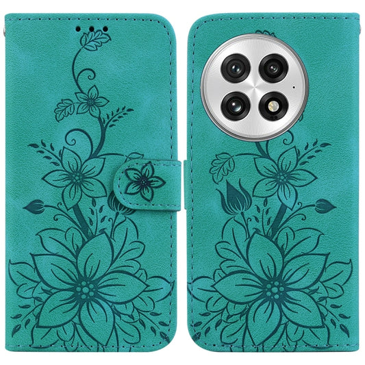 For OnePlus 13 Lily Embossed Leather Phone Case(Green) - OnePlus Cases by buy2fix | Online Shopping UK | buy2fix