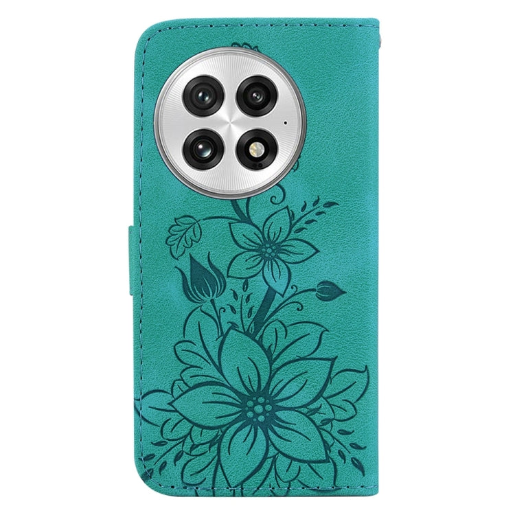 For OnePlus 13 Lily Embossed Leather Phone Case(Green) - OnePlus Cases by buy2fix | Online Shopping UK | buy2fix