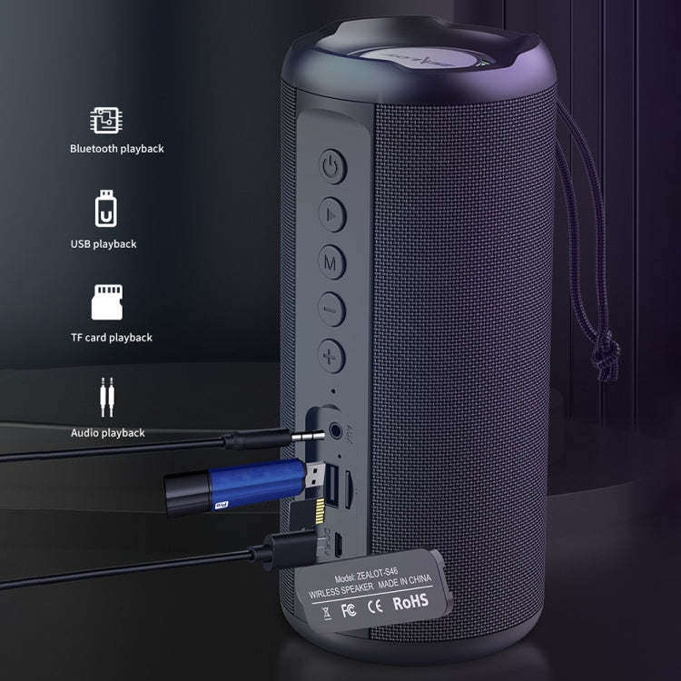 Zealot S46 TWS Portable Wireless Bluetooth Speaker with Colorful Light(Black) - Desktop Speaker by ZEALOT | Online Shopping UK | buy2fix