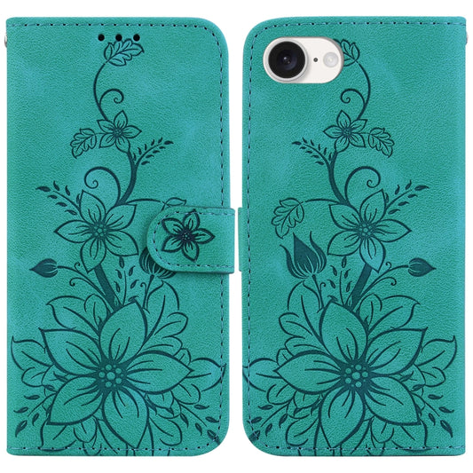 For iPhone 16e Lily Embossed Leather Phone Case(Green) by buy2fix